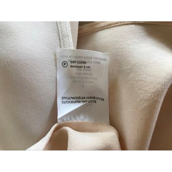 VINCE 100% Silk Long Sleeve Colorblock Blouse Top Size 6 Ivory Peach Split Neck - Picture 10 of 10